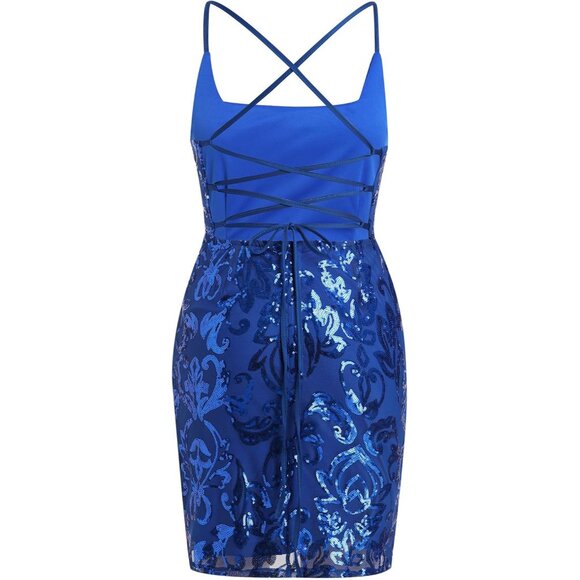 Sequin Mini Dress Sparkly Bodycon Cocktail Party Dress for Women Teens - Picture 6 of 7